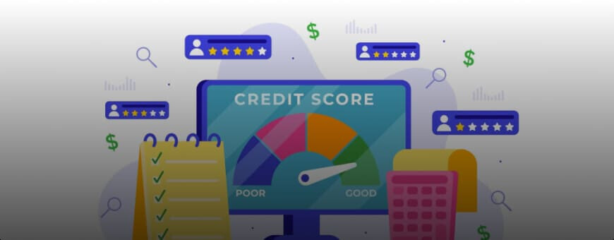 The credit score displayed on a computer screen with an arrow pointing to the favorable range