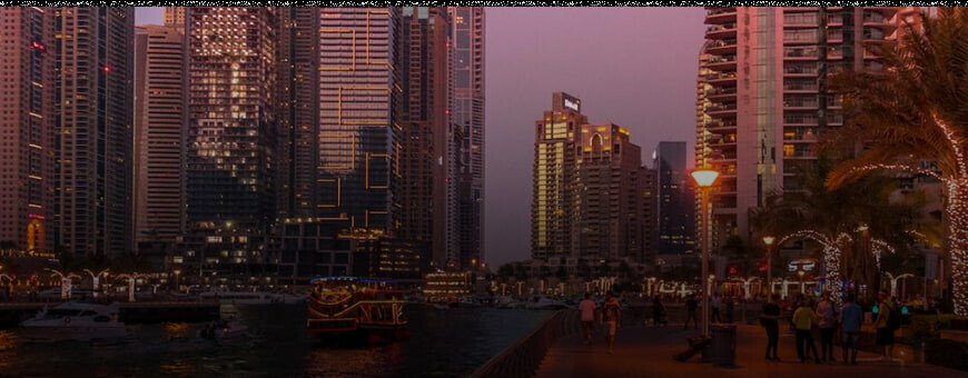The Dubai Marina at sunset.