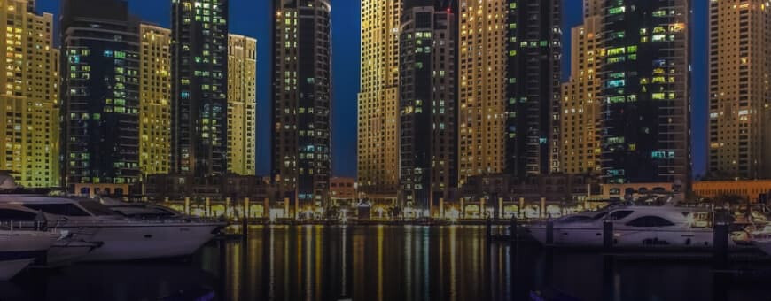 Captivating skyscrapers of Dubai shining brightly in the night