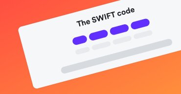 The SWIFT code and its format representation on a white and orange background.