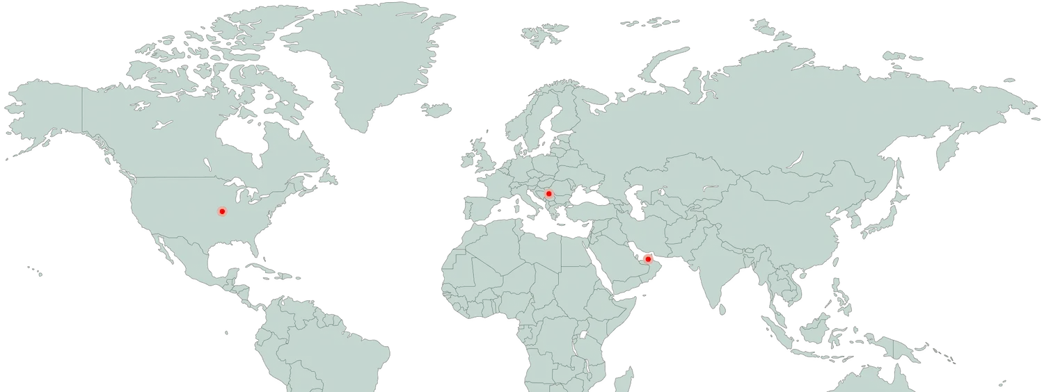 Earth map with pins for each of Krediums offices location